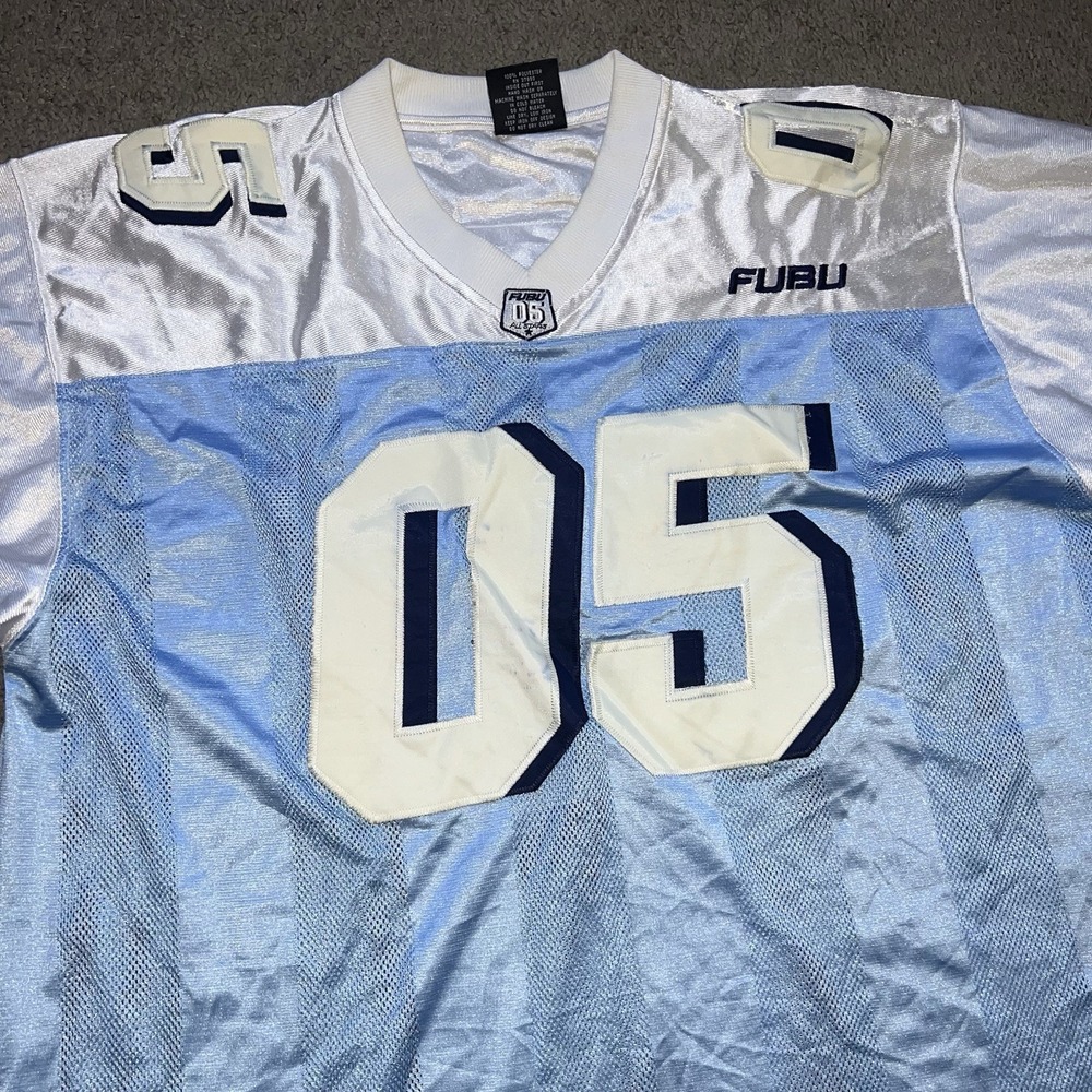 Vintage FUBU Jersey Mens 2XL White Blue Two Tone 05 ALL STARS Football Y2K 90s